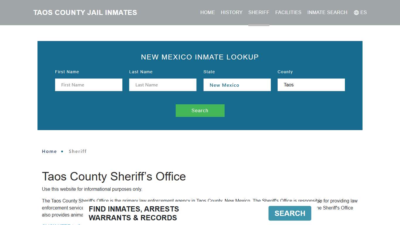 Taos County Sheriff, NM Arrest Warrant Lookup